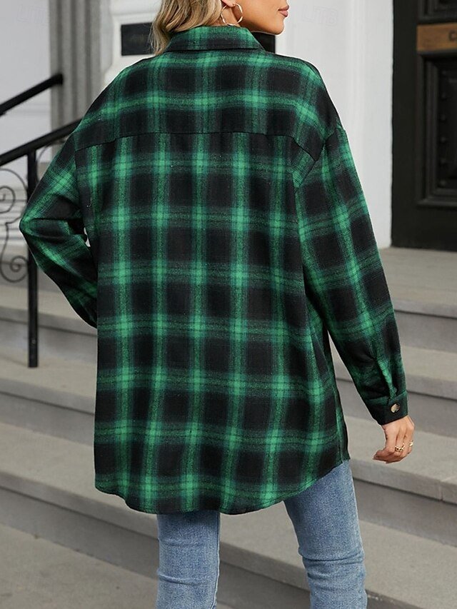Casual Regular Fit Plaid Turndown Long Sleeve Shirt Jacket - Image 2