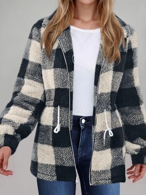 Casual Regular Fit Plaid Turndown Long Sleeve Jacket - Image 20
