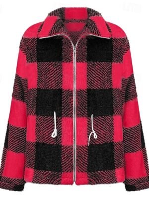 Casual Regular Fit Plaid Turndown Long Sleeve Jacket - Image 3