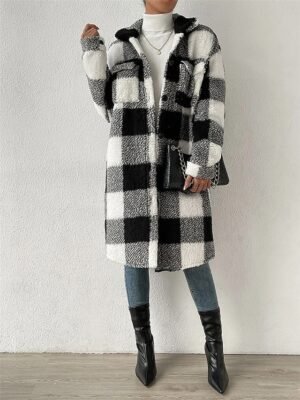 Casual Regular Fit Plaid Turndown Long Sleeve Long Jacket - Image 3