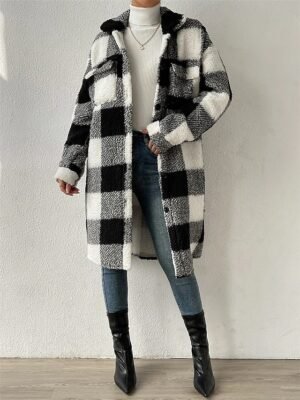 Casual Regular Fit Plaid Turndown Long Sleeve Long Jacket - Image 4