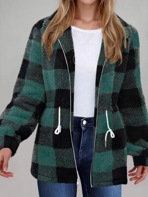 Casual Regular Fit Plaid Turndown Long Sleeve Jacket - Image 5