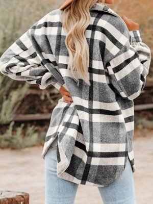 Casual Regular Fit Plaid Turndown Long Sleeve Jacket - Image 5