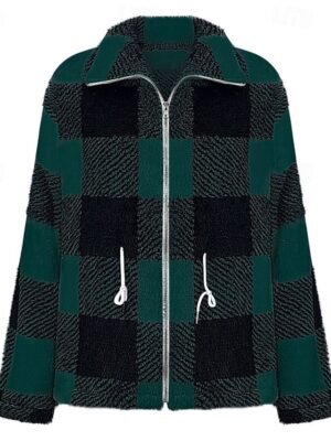 Casual Regular Fit Plaid Turndown Long Sleeve Jacket - Image 6