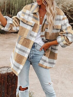 Casual Regular Fit Plaid Turndown Long Sleeve Jacket - Image 6