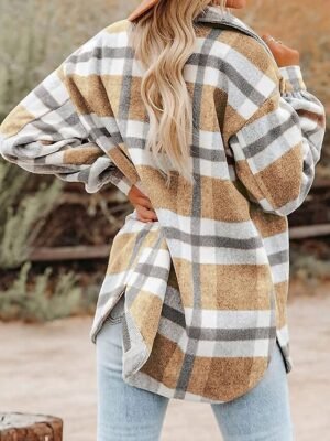 Casual Regular Fit Plaid Turndown Long Sleeve Jacket - Image 7