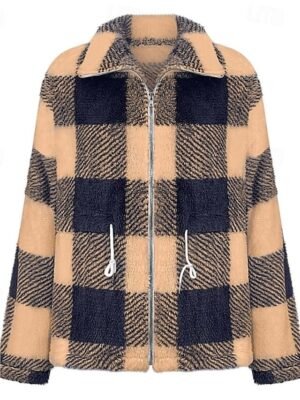 Casual Regular Fit Plaid Turndown Long Sleeve Jacket - Image 9