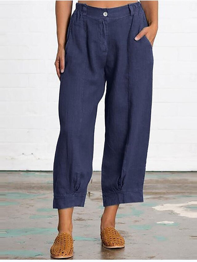Casual Regular Fit Plain Ankle-Length Trousers - Image 2