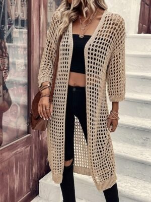 Casual Regular Fit Plain Collarless 3/4 Sleeve Jacket - Image 1