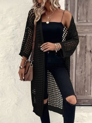 Casual Regular Fit Plain Collarless 3/4 Sleeve Jacket - Image 10