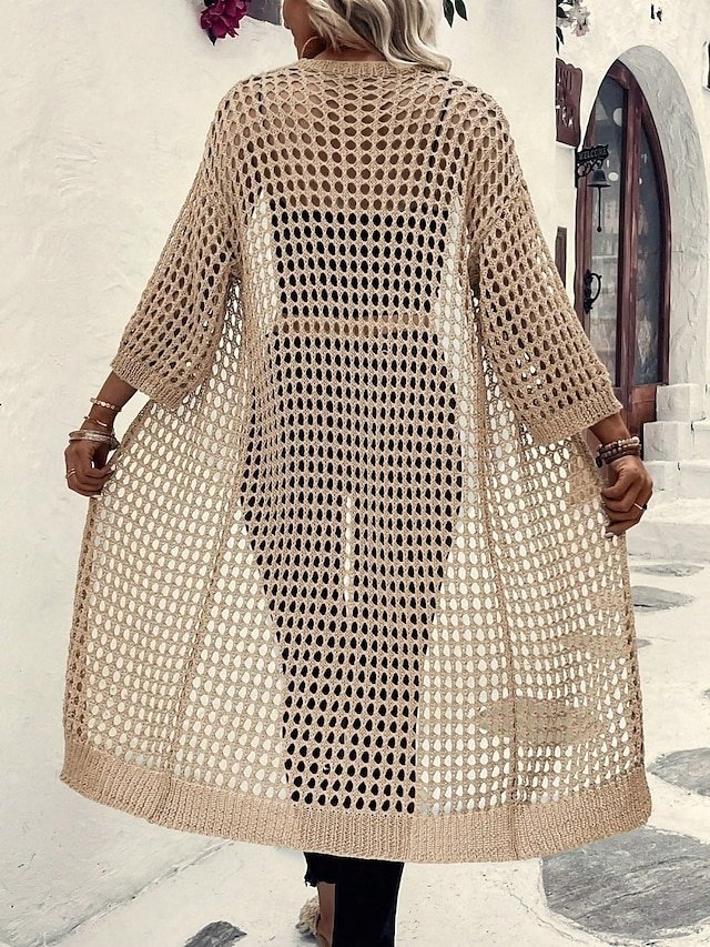 Casual Regular Fit Plain Collarless 3/4 Sleeve Jacket - Image 2