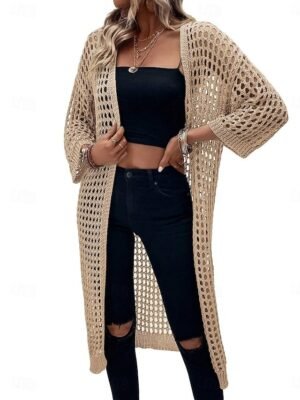 Casual Regular Fit Plain Collarless 3/4 Sleeve Jacket - Image 3
