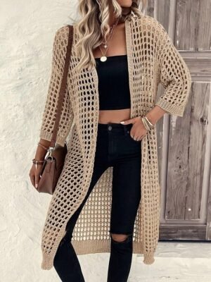 Casual Regular Fit Plain Collarless 3/4 Sleeve Jacket - Image 5