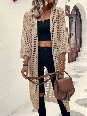 Casual Regular Fit Plain Collarless 3/4 Sleeve Jacket - Image 6