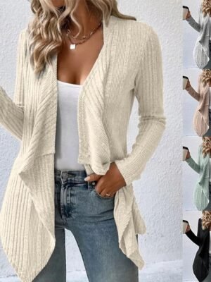 Casual Regular Fit Plain Collarless Long Sleeve Outerwear - Image 1