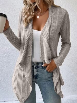 Casual Regular Fit Plain Collarless Long Sleeve Outerwear - Image 2