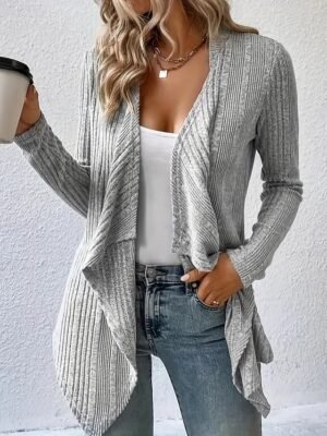 Casual Regular Fit Plain Collarless Long Sleeve Outerwear - Image 4