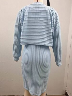Casual Regular Fit Plain Crew Neck Long Sleeve Mini Slip Dress - Image 10