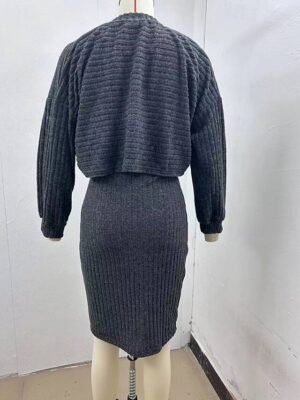 Casual Regular Fit Plain Crew Neck Long Sleeve Mini Slip Dress - Image 8