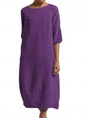 Casual Regular Fit Plain Crew Neck Short Sleeve Midi Dress - Image 10