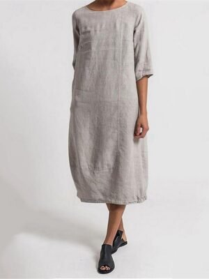 Casual Regular Fit Plain Crew Neck Short Sleeve Midi Dress - Image 11