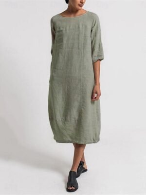 Casual Regular Fit Plain Crew Neck Short Sleeve Midi Dress - Image 12
