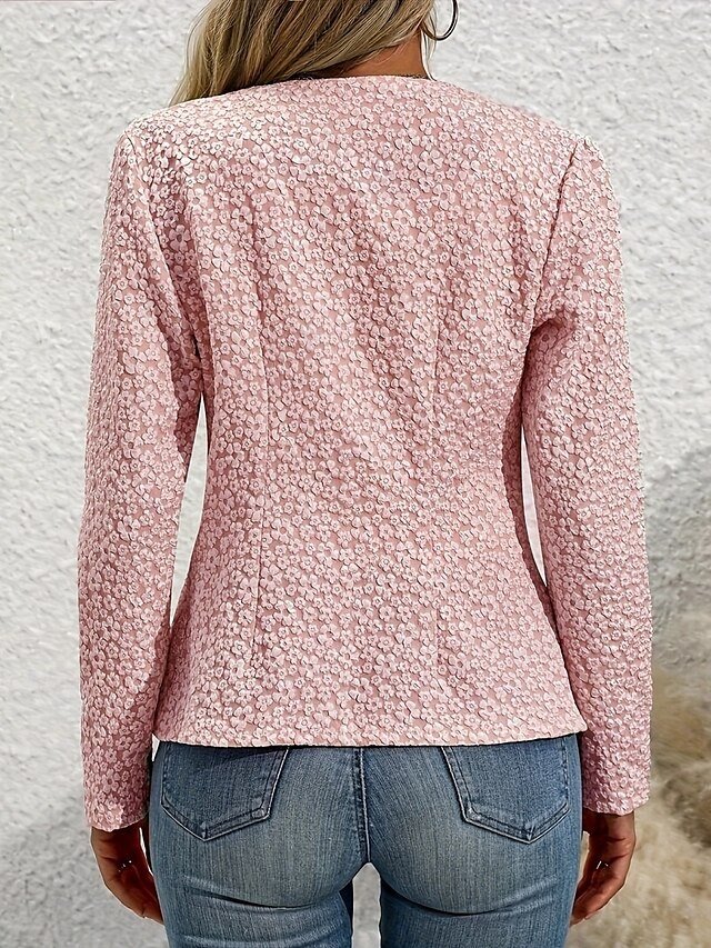 Casual Regular Fit Plain Crewneck Long Sleeve Short Jacket - Image 2