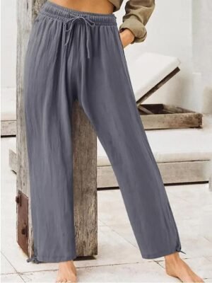 Casual Regular Fit Plain Drawstring Full Length Trousers - Image 1