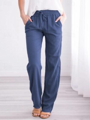 Casual Regular Fit Plain Drawstring Full Length Trousers - Image 1