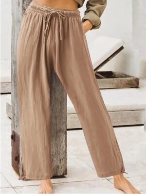 Casual Regular Fit Plain Drawstring Full Length Trousers - Image 2