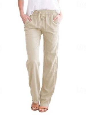 Casual Regular Fit Plain Drawstring Full Length Trousers - Image 3