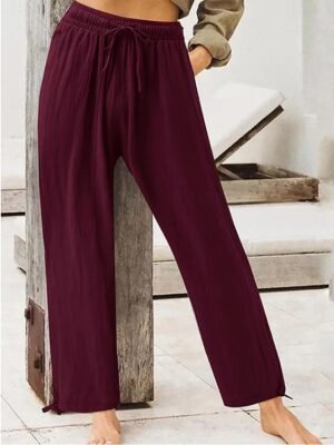 Casual Regular Fit Plain Drawstring Full Length Trousers - Image 3