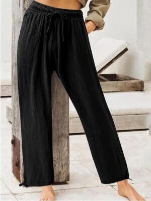 Casual Regular Fit Plain Drawstring Full Length Trousers - Image 4