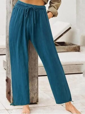 Casual Regular Fit Plain Drawstring Full Length Trousers - Image 5