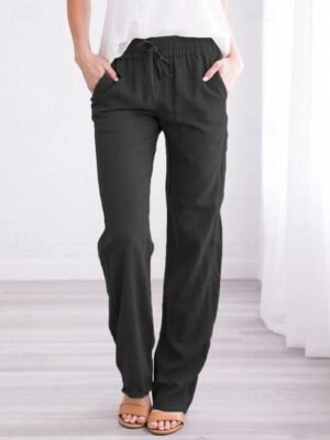 Casual Regular Fit Plain Drawstring Full Length Trousers - Image 5