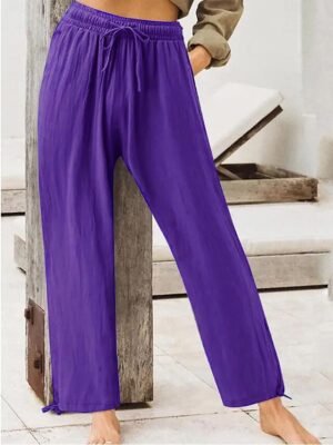 Casual Regular Fit Plain Drawstring Full Length Trousers - Image 6
