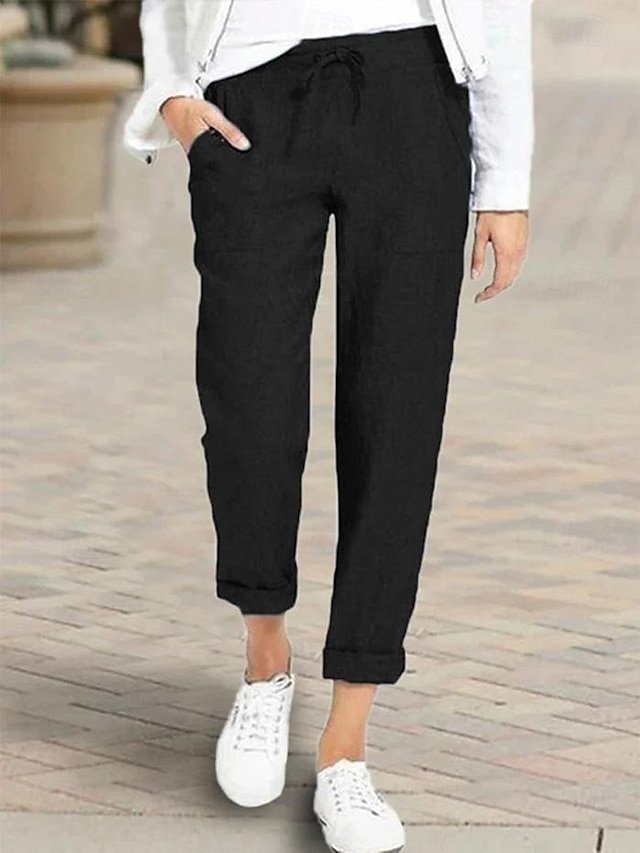 Casual Regular Fit Plain Drawstring Long Trousers - Image 1