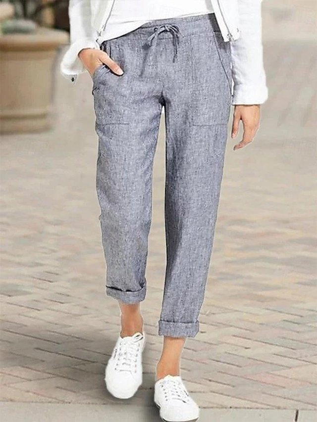 Casual Regular Fit Plain Drawstring Long Trousers - Image 2