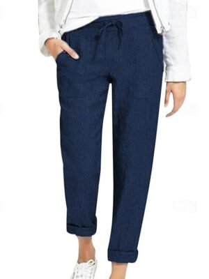 Casual Regular Fit Plain Drawstring Long Trousers - Image 3
