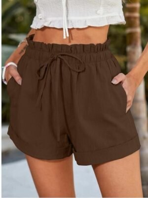 Casual Regular Fit Plain Drawstring Side Pockets Short Shorts - Image 12