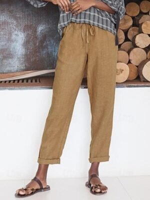 Casual Regular Fit Plain Drawstring Side Pockets Long Capri Shorts - Image 2