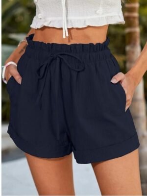 Casual Regular Fit Plain Drawstring Side Pockets Short Shorts - Image 6