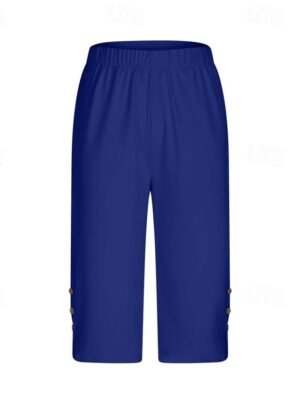 Casual Regular Fit Plain Elastic Waist Calf-Length Leggings - Image 11