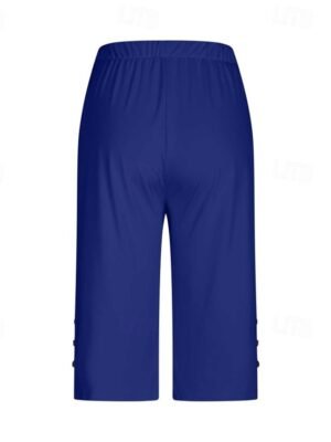 Casual Regular Fit Plain Elastic Waist Calf-Length Leggings - Image 12