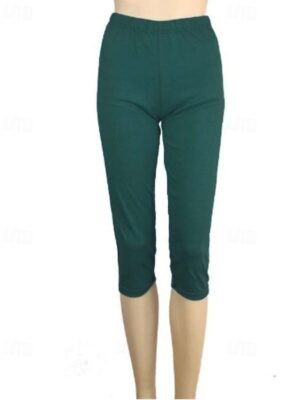Casual Regular Fit Plain Elastic Waist Capri Leggings - Image 13
