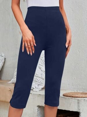 Casual Regular Fit Plain Elastic Waist Calf-Length Leggings - Image 16
