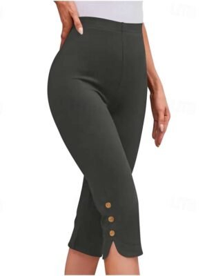 Casual Regular Fit Plain Elastic Waist Calf-Length Leggings - Image 17