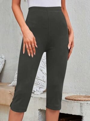 Casual Regular Fit Plain Elastic Waist Calf-Length Leggings - Image 18