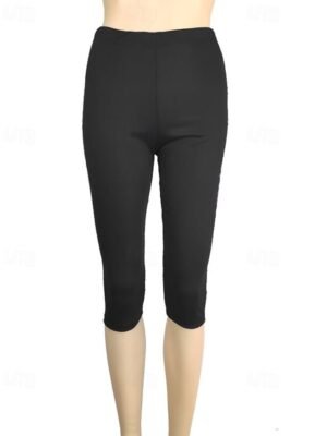 Casual Regular Fit Plain Elastic Waist Capri Leggings - Image 2