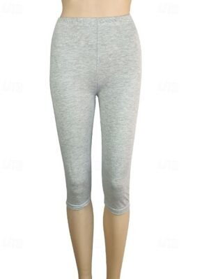 Casual Regular Fit Plain Elastic Waist Capri Leggings - Image 3